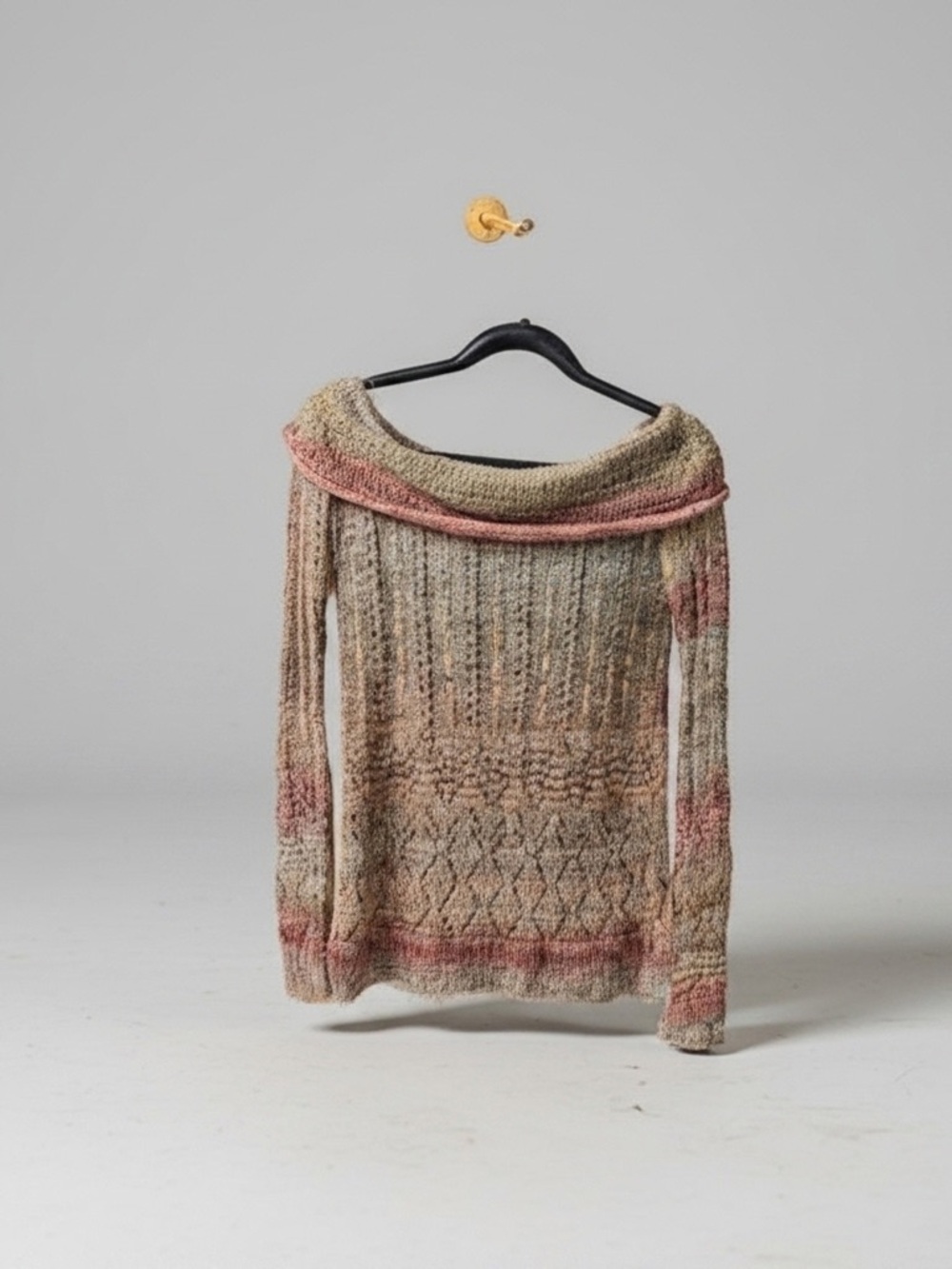 American Rag Women’s Off-Shoulder Multicolor Knit Sweater - Taupe & Pink